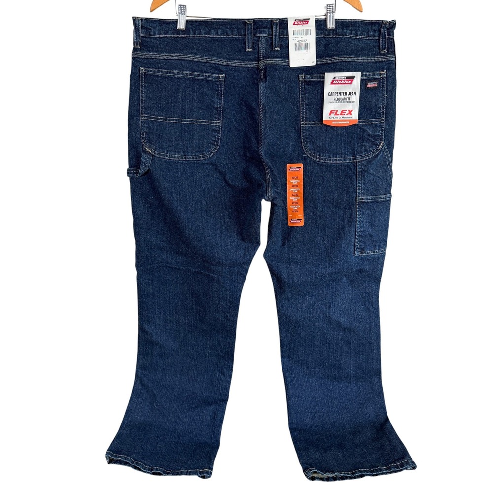 Dickies Carpenter Jeans Mens 42x32 Dark Blue Flex Regular Fit Straight Leg NWT